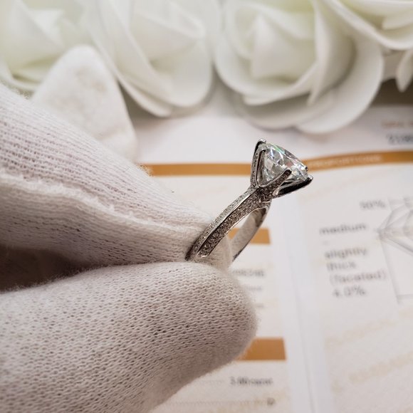 3 Carats Moissanite Engagement Ring in 925 Sterling Silver Band D-VVS1 - Picture 7 of 8